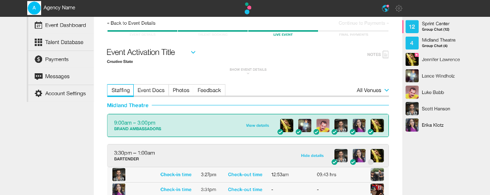 Check-in timestamps screenshot
